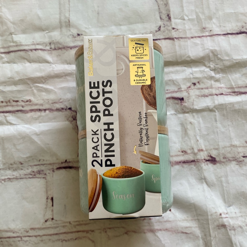 Ceramic Spice Pinch Pots Set Bamboo Lid Sage Green Kitchen Storage Set